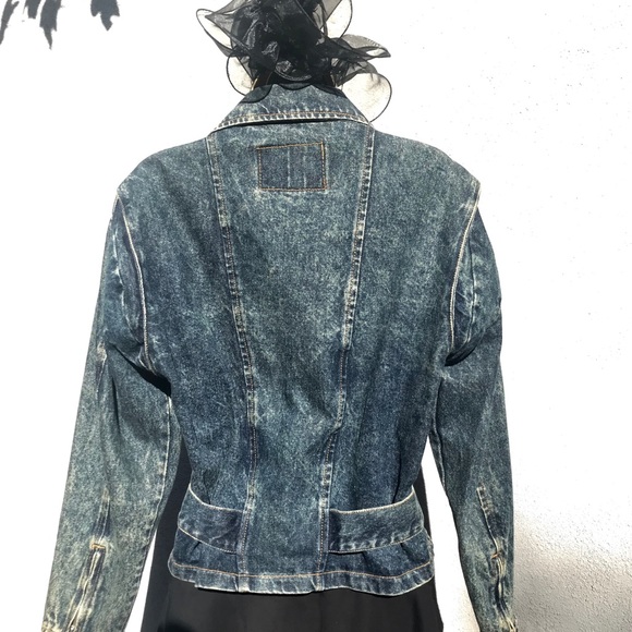 Jordache Vintage Jean Jacket 80s Acid Blue Denim Waist Belt Zipper & Snaps Sz S - Picture 2 of 8